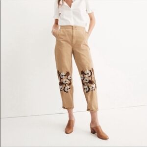 Madewell Pants Women's 24 Barrel Floral Embroidered Cropped